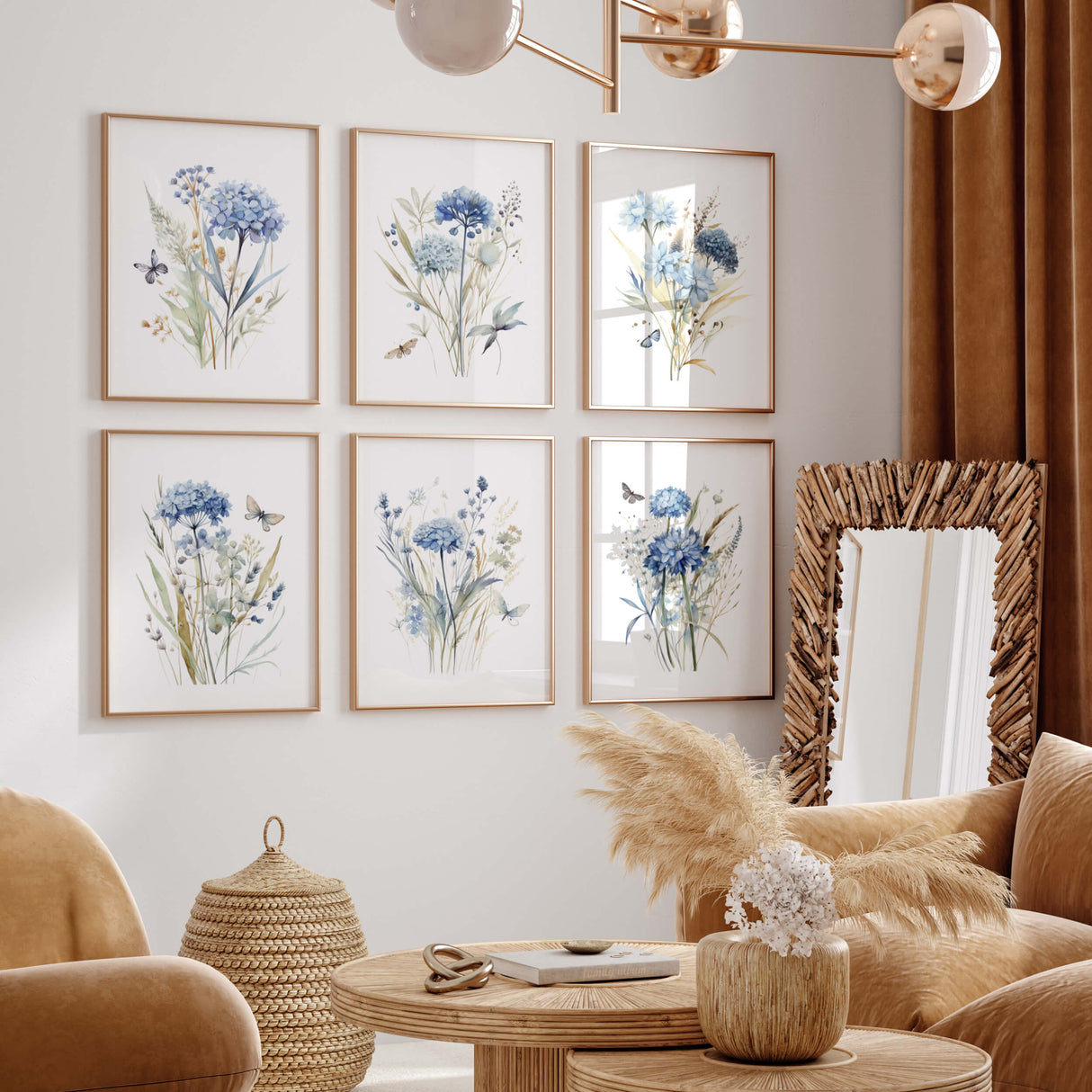 Watercolor blue wildflower printable for elegant home decor.