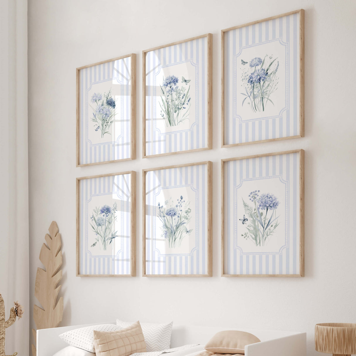 Cottagecore style blue hydrangea printable wall art for kids’ room or home decor