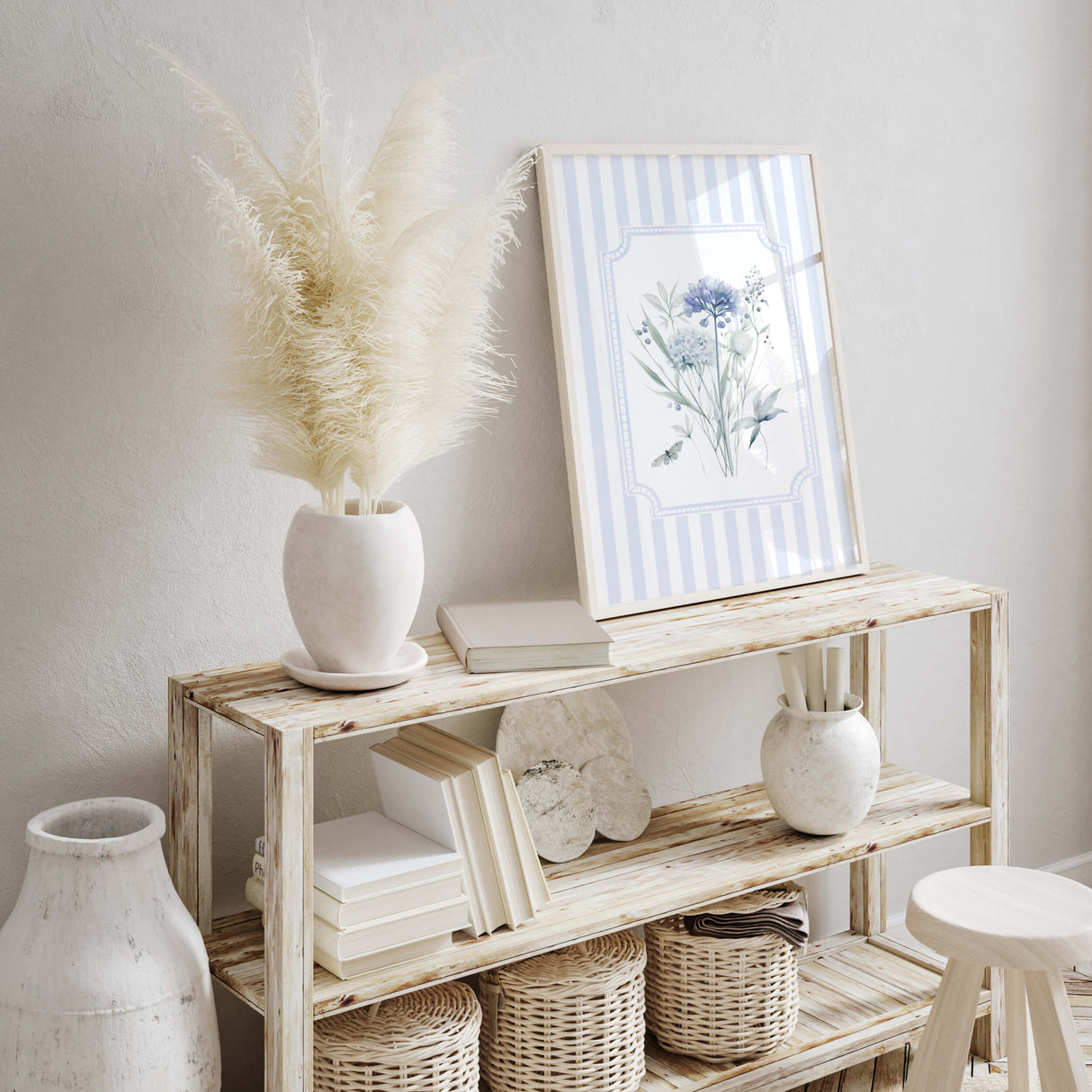 Blue botanical flower print set of 6 for minimalist home and kids' room