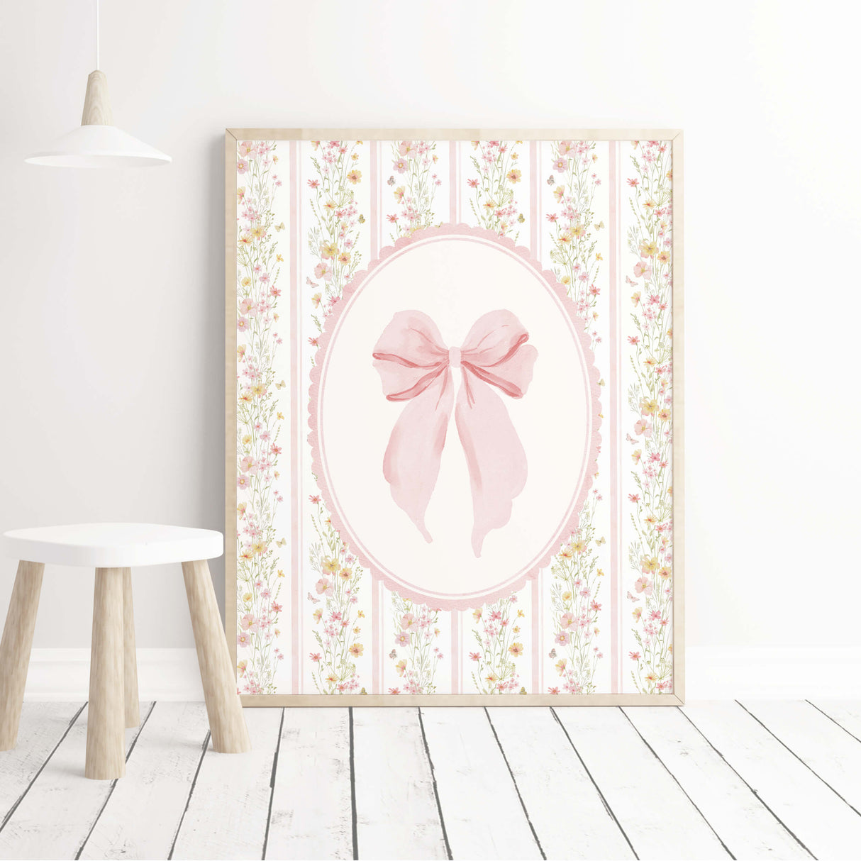 Storybook bunny nursery wall art with floral and bow design