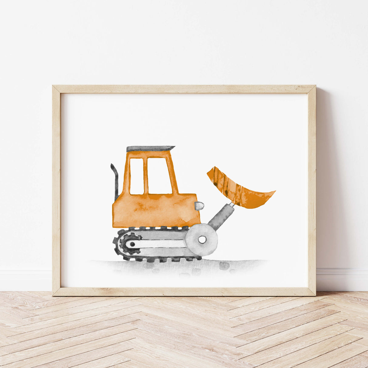 Watercolor colorful construction vehicle print with bulldozer for toddler room decor, baby boys room decor, nursery room decor.