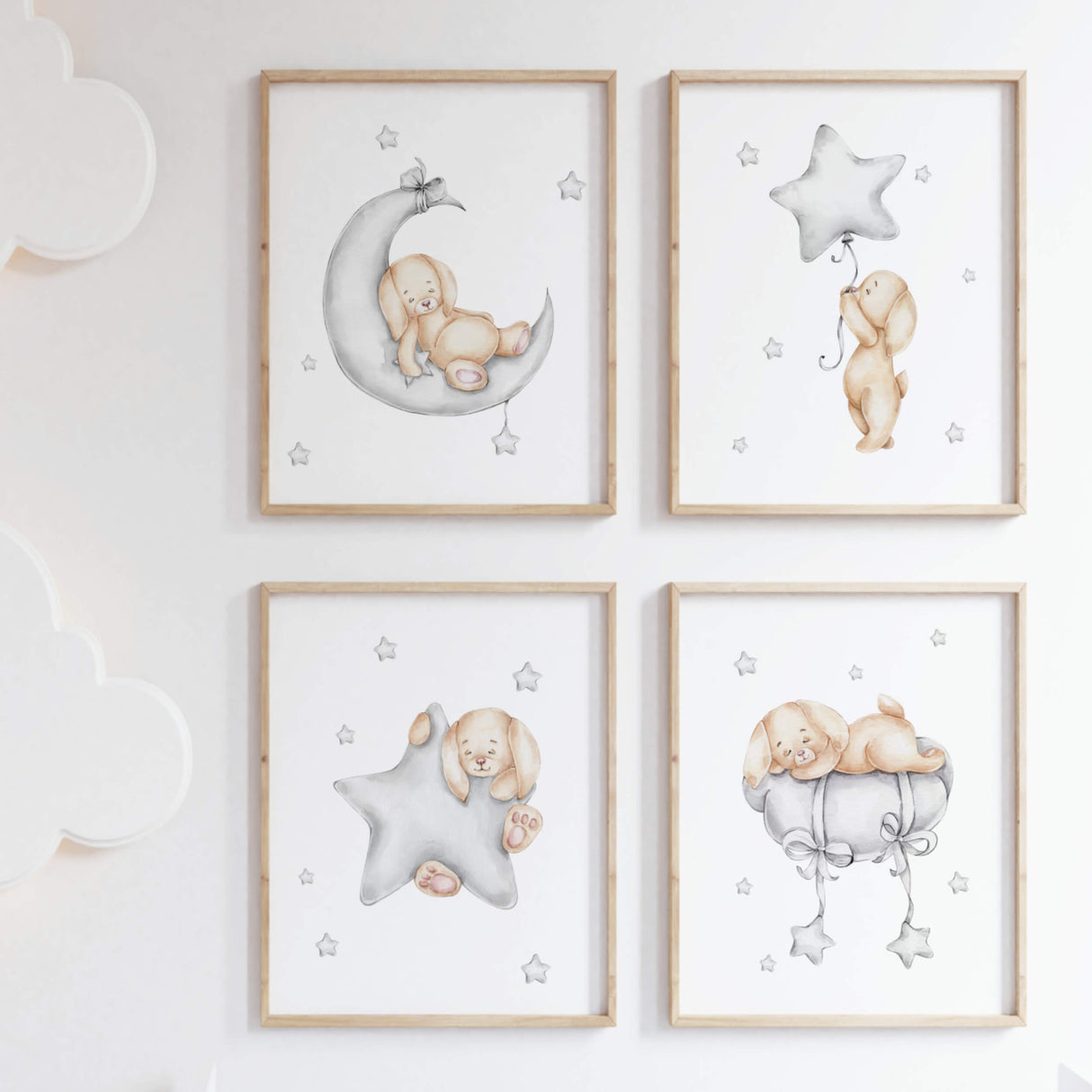 Watercolor bunny printable in gray and beige colors for gender neutral nursery decor, baby boys room decor, baby girls room decor.