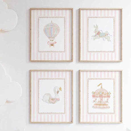 Baby girl printable artwork in vintage pink and beige carousel theme