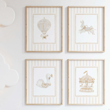 Gender neutral printable nursery art set with elegant pastel animal illustrations