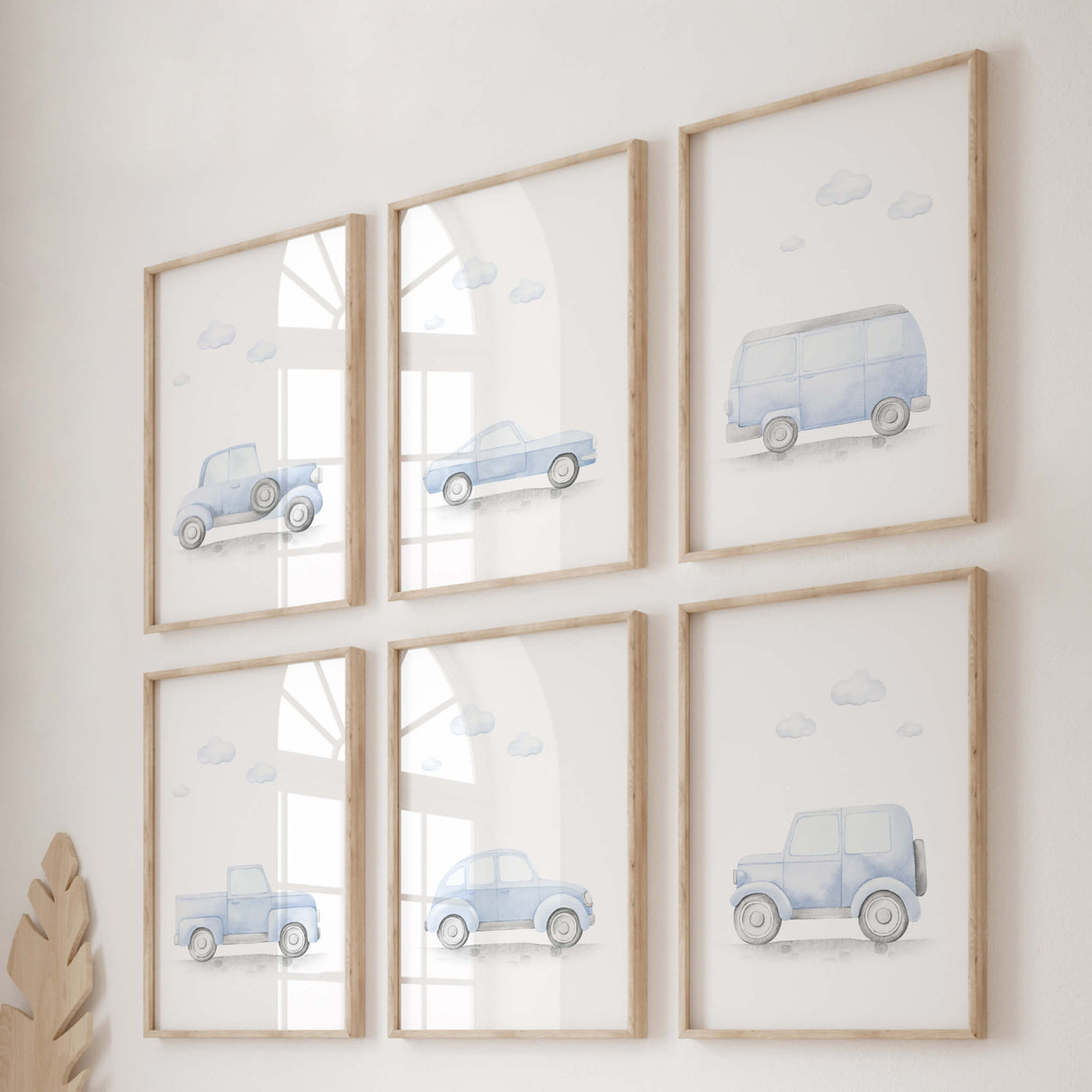 Light blue car print for baby boys and toddler room decor.