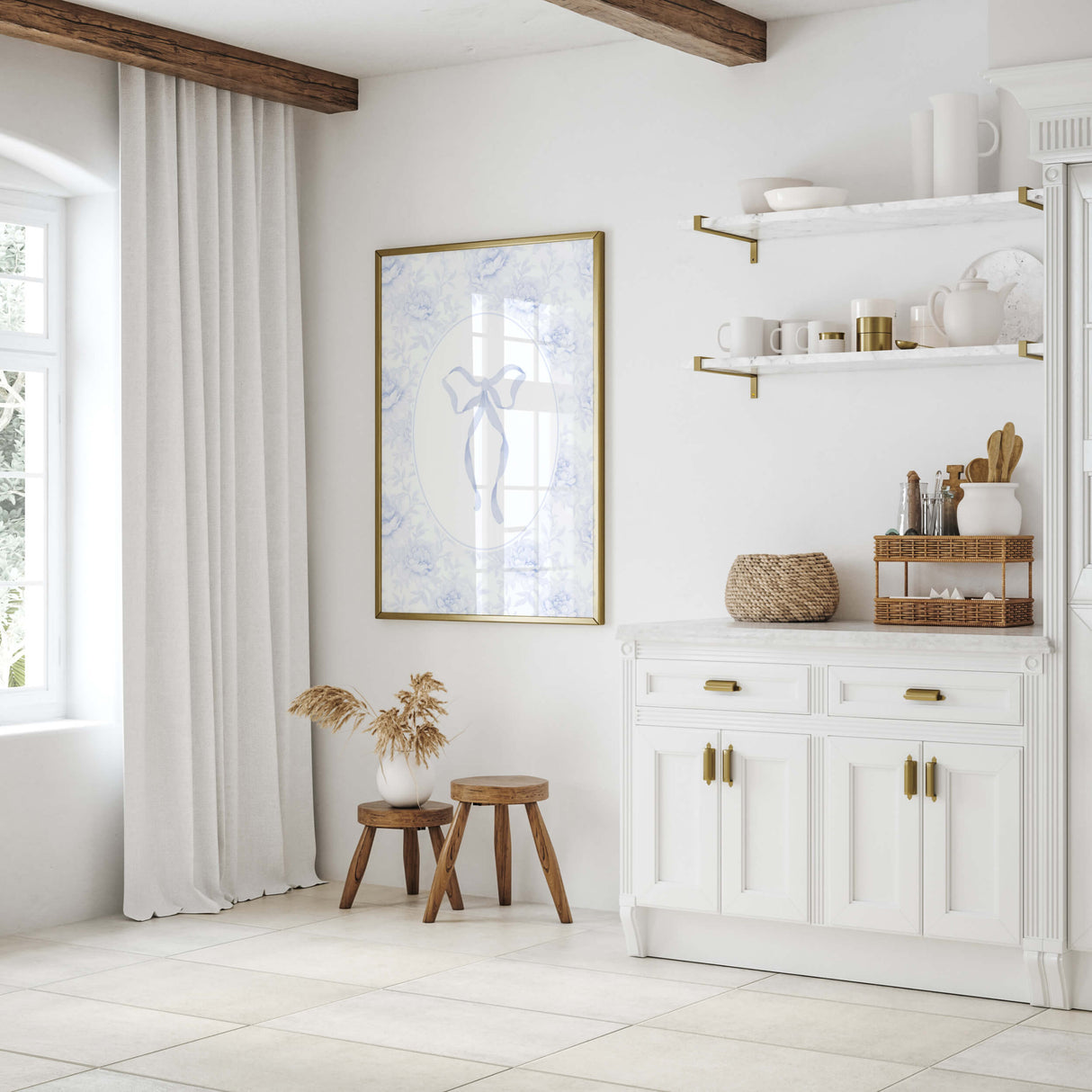 Timeless blue baby nursery wall art printable with floral chinoiserie style