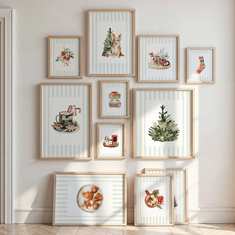 Sage green Christmas wall art bundle set of 26 printable holiday decor.