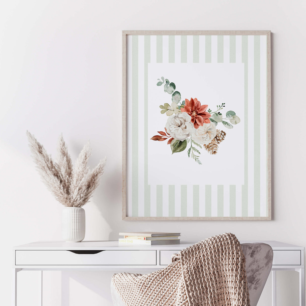 Neutral holiday floral wall decor set for bedroom or living room.