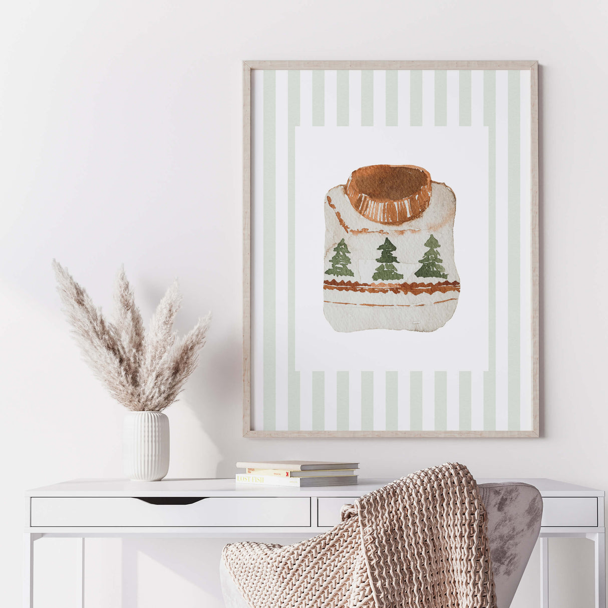Cozy Christmas watercolor art prints for neutral home holiday decor.
