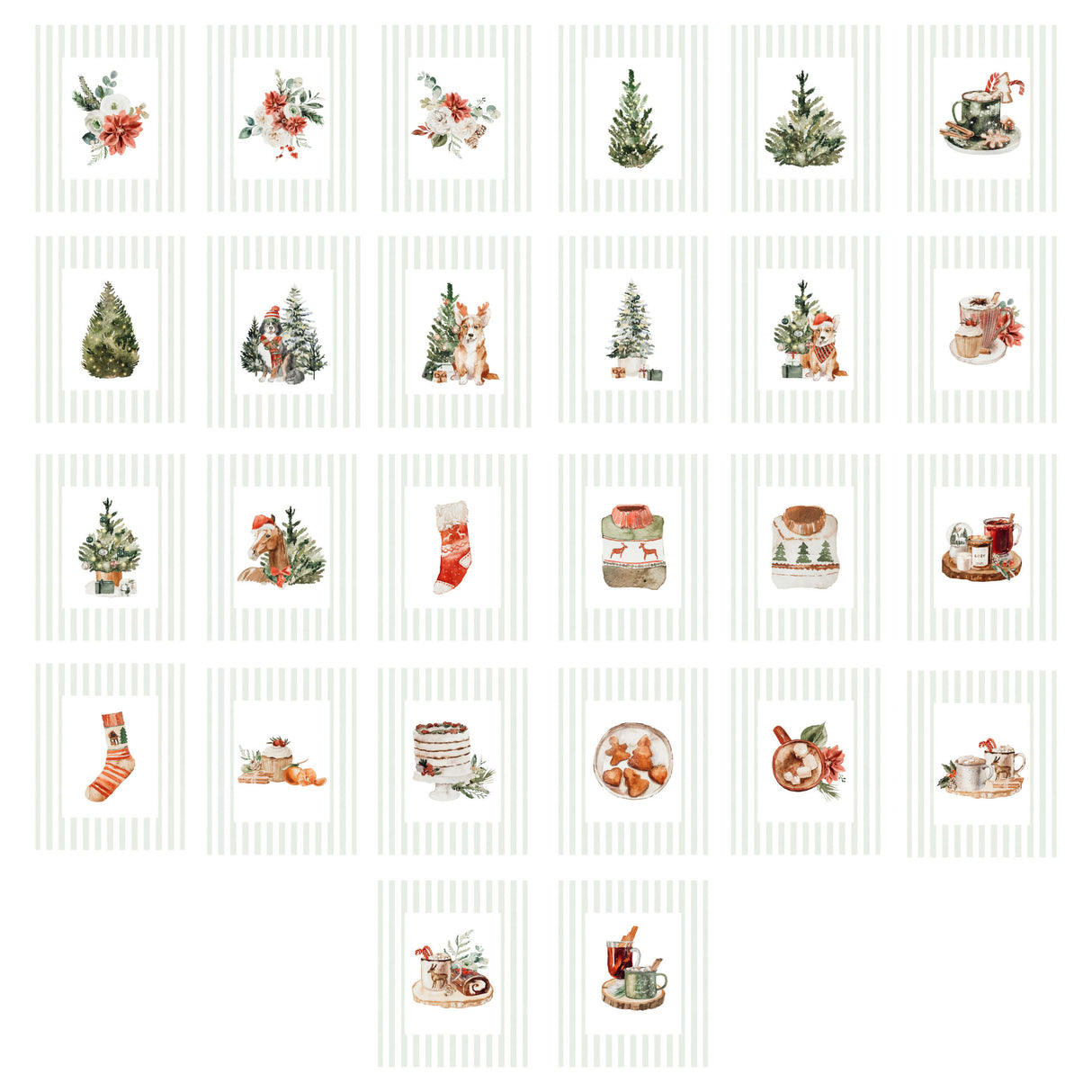 Cozy Christmas watercolor art prints for neutral home holiday decor.