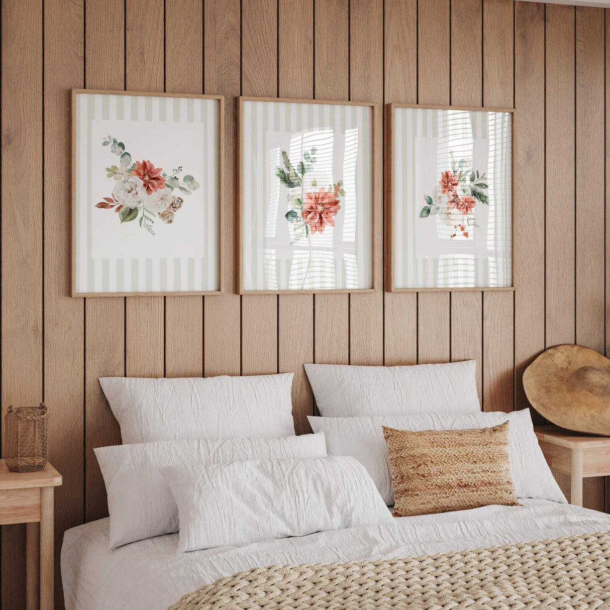 Botanical wall art printable set featuring winter florals and greenery.