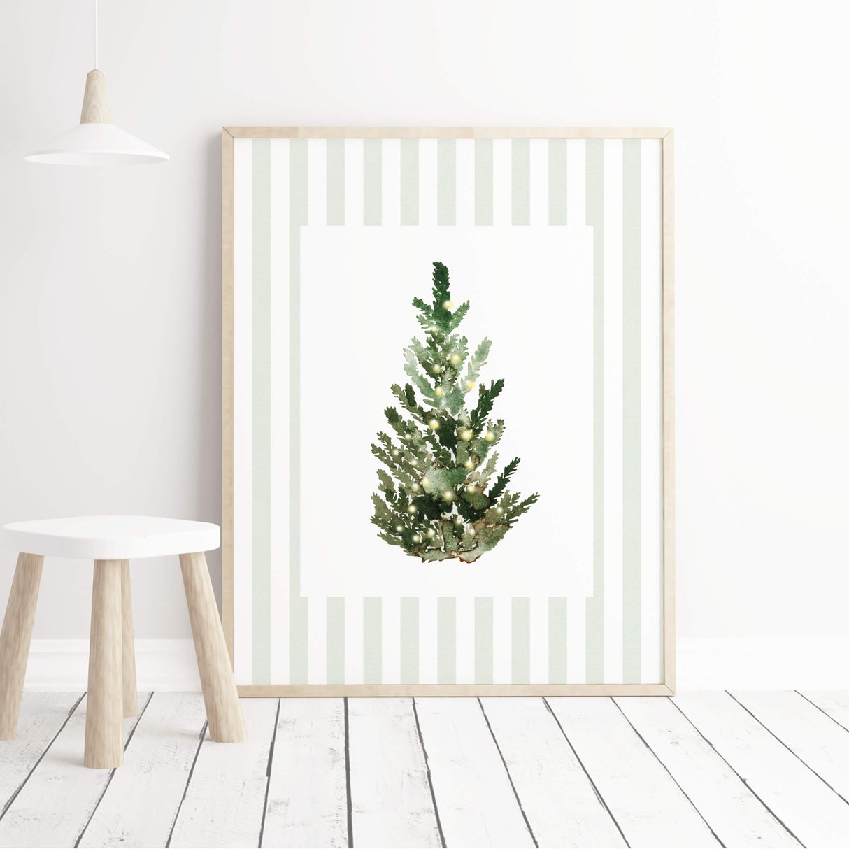Watercolor pine tree print set digital download for festive home wall decor.