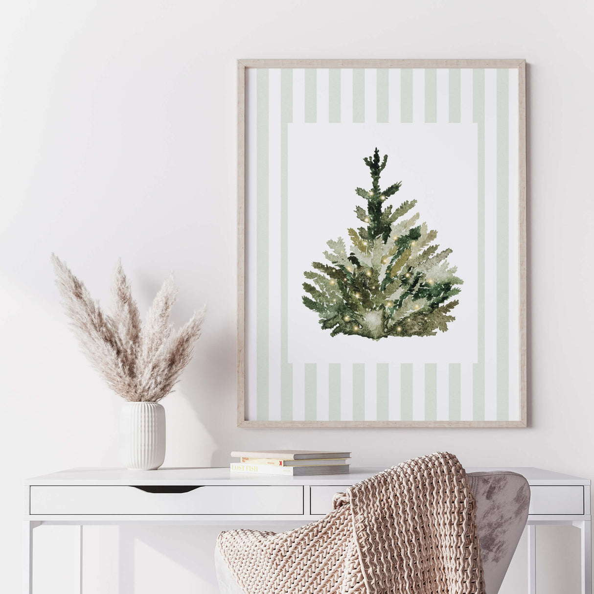 Sage green holiday wall art set for modern neutral Christmas decor.