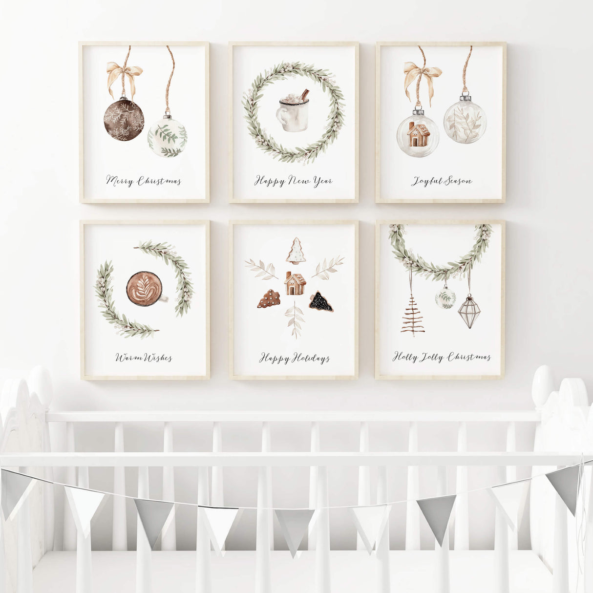 Set of 6 watercolor christmas decor print for christmas home decor