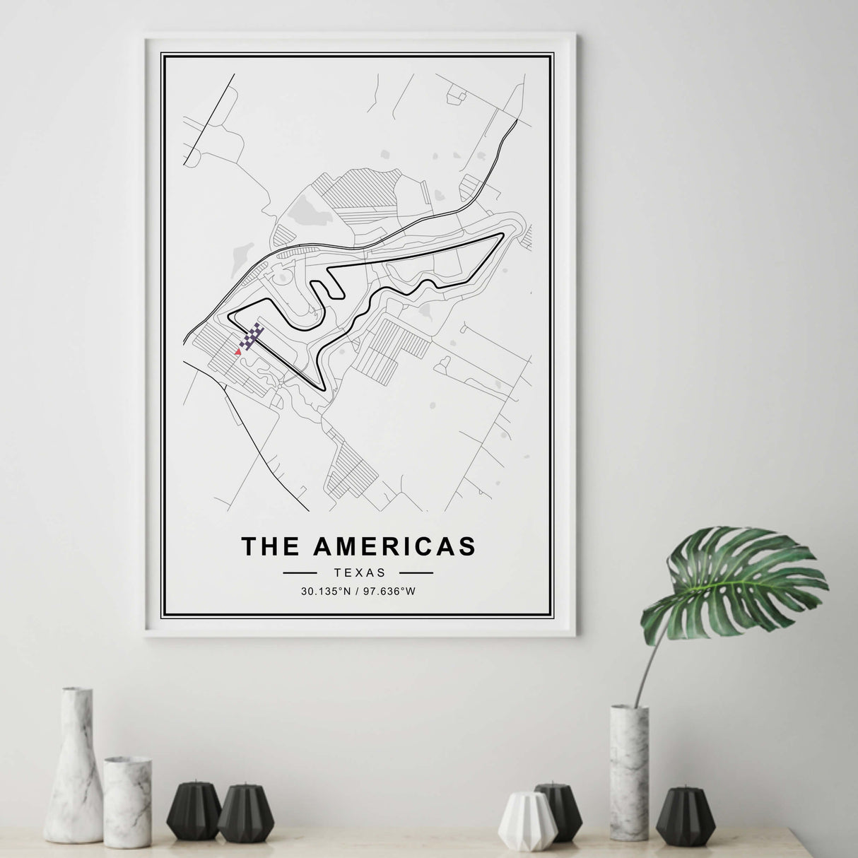 The Americas Formula1 map printable for minimalist home decor.