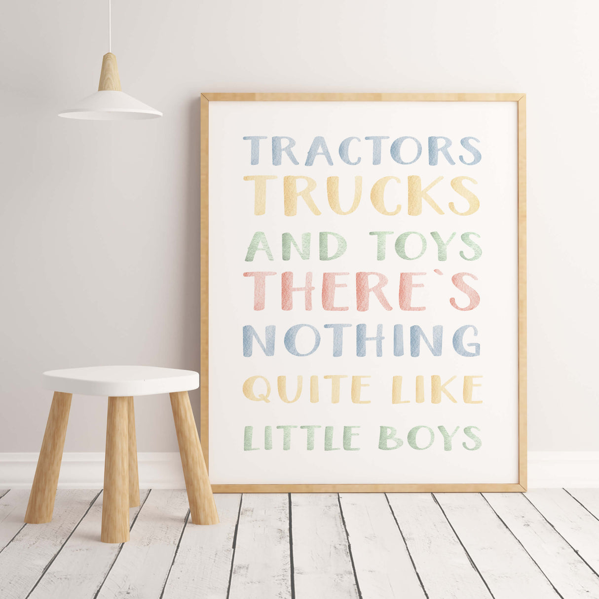 Watercolor construction vehicle print with quote for toddler and baby boys room decor.