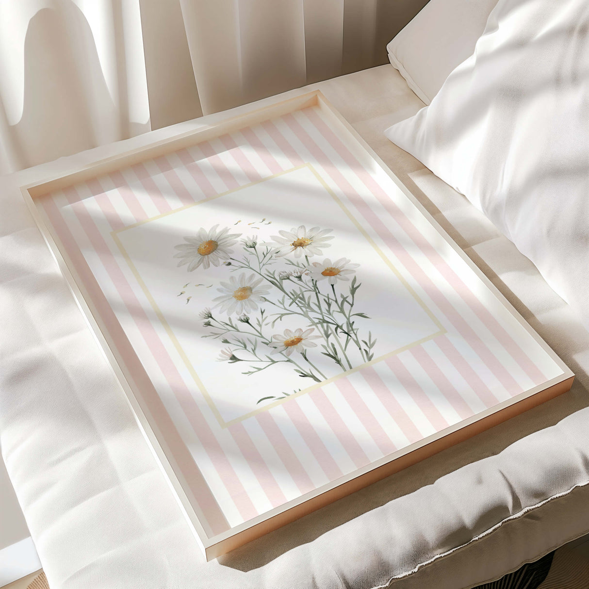 Set of 8 daisy flower posters for baby girl nursery wall decor.