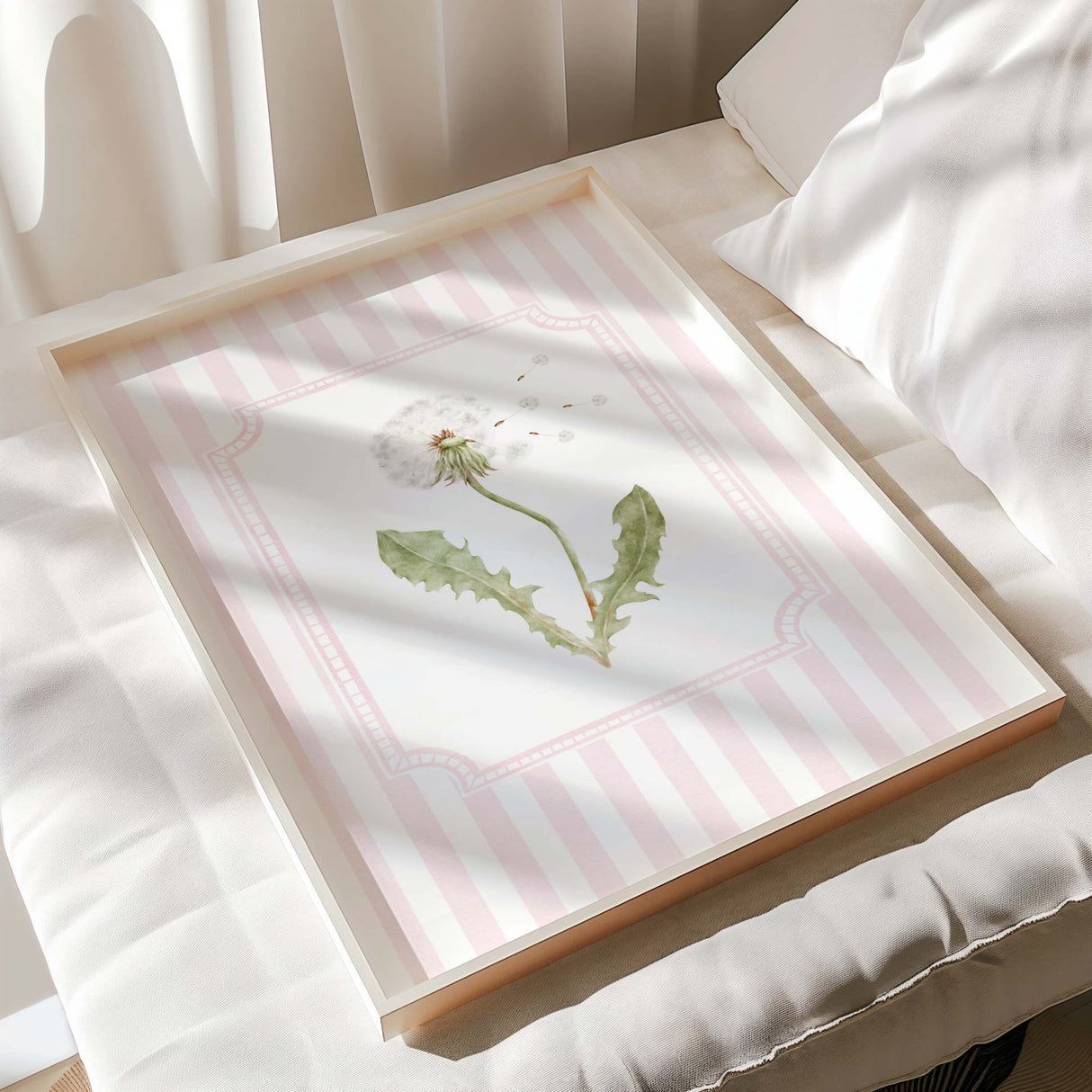 Pastel pink dandelion printable wall decor for baby nursery