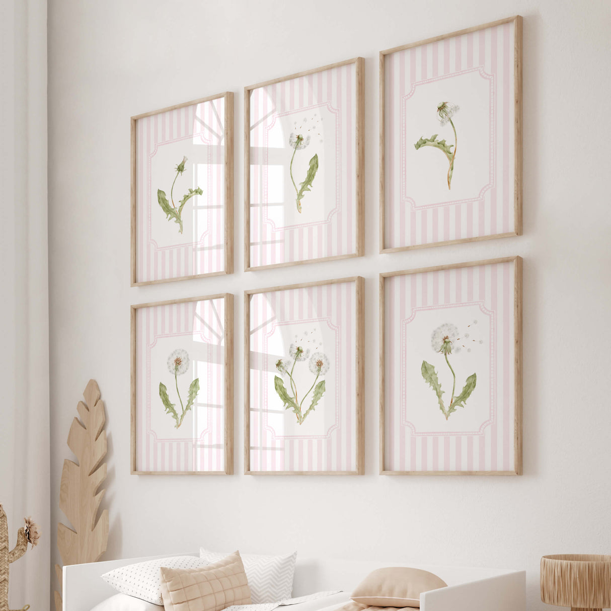 Digital download pink striped floral wall prints for feminine room