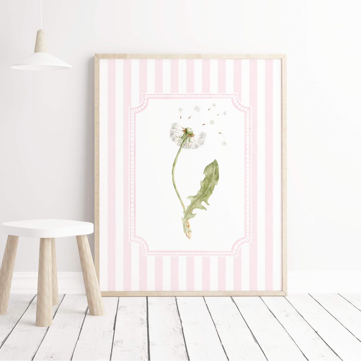 Pink botanical flower wall art print for nursery and girls bedroom