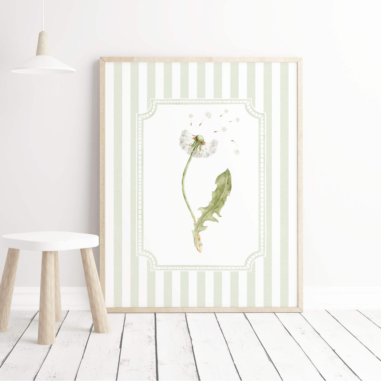 Botanical dandelion poster set for digital download nursery wall decor