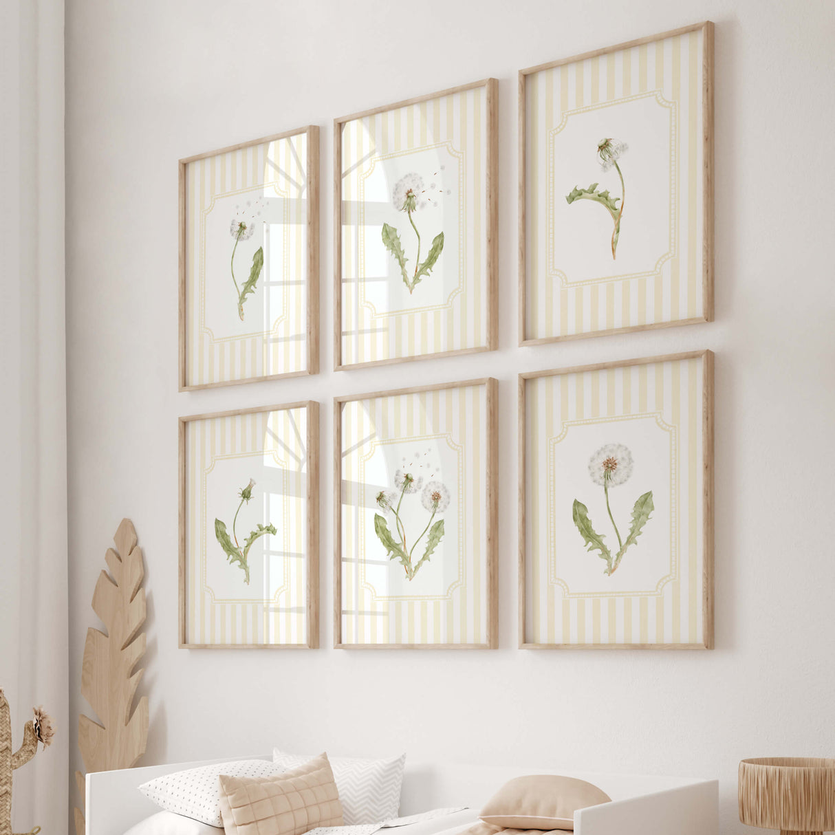 Yellow Dandelion Printable Wall Art Set of 6 Striped Botanical Nursery Decor Download