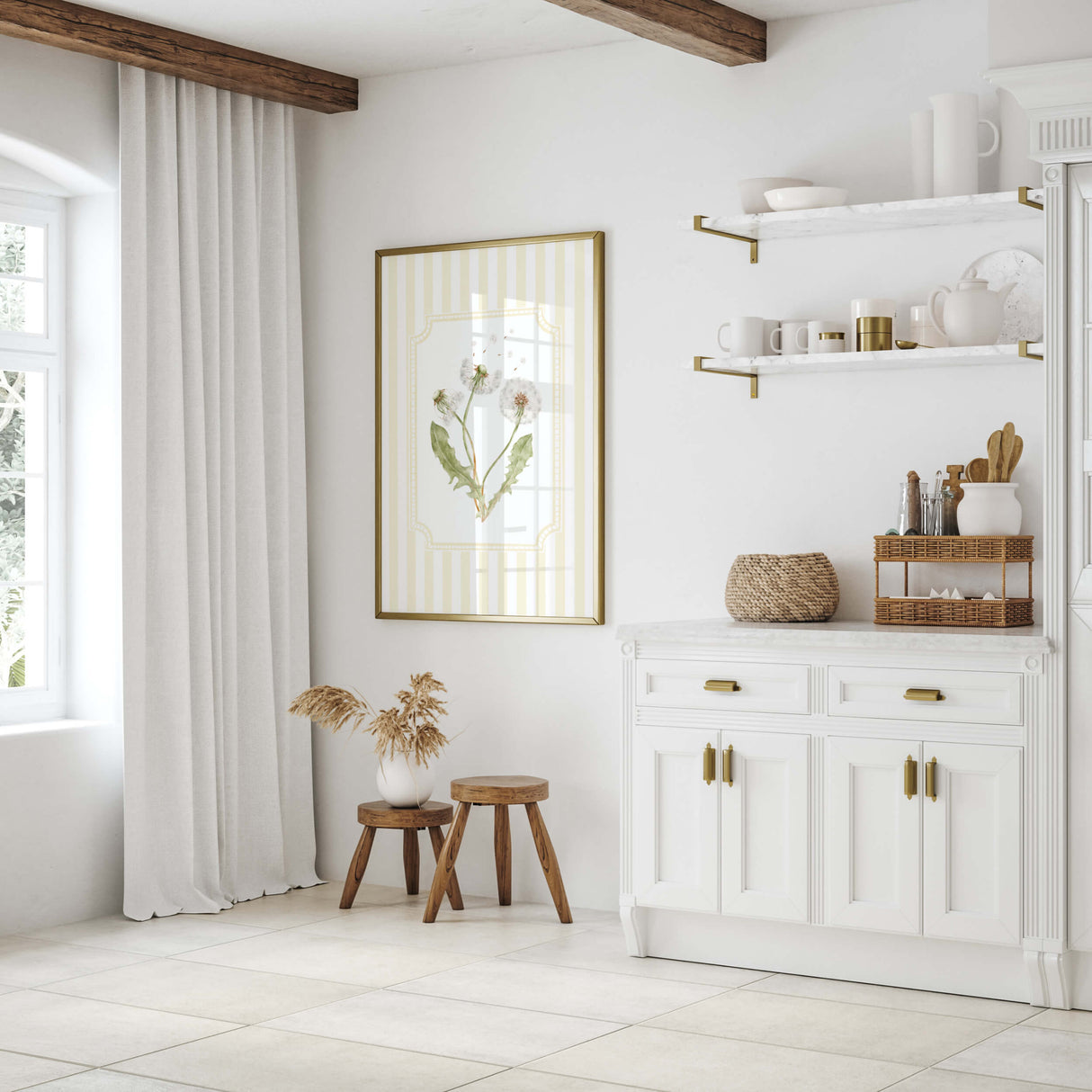 Yellow Dandelion Printable Wall Art Set of 6 Striped Botanical Nursery Decor Download