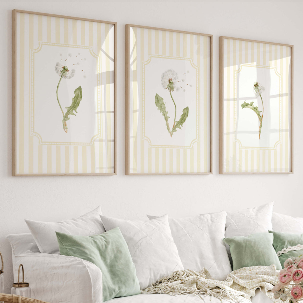 Yellow Dandelion Printable Wall Art Set of 6 Striped Botanical Nursery Decor Download