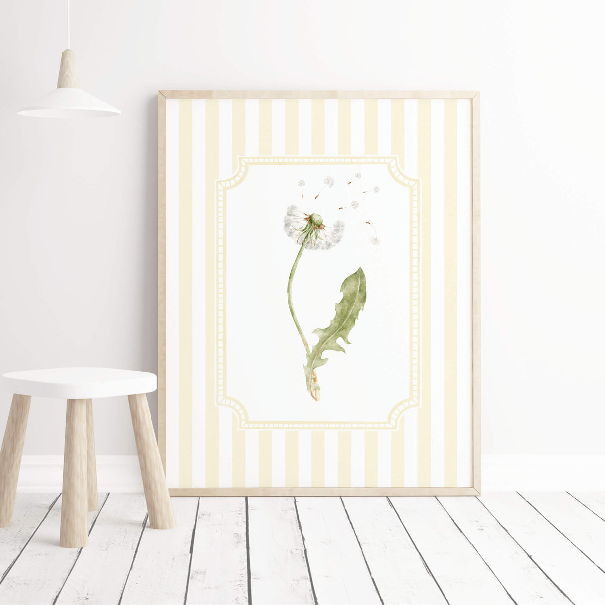 Yellow Dandelion Printable Wall Art Set of 6 Striped Botanical Nursery Decor Download