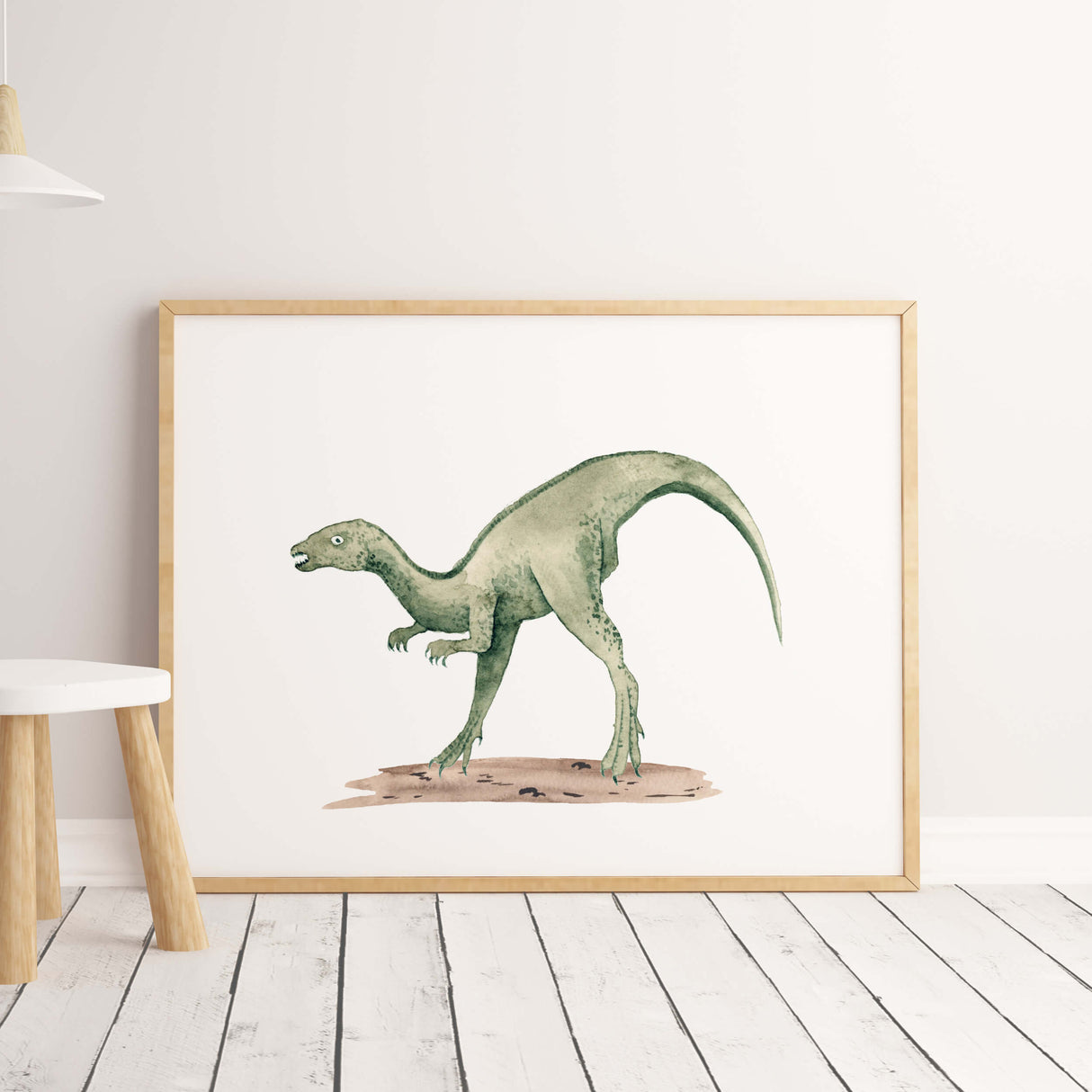 Watercolor brachiosaurus poster for boys room wall decor.