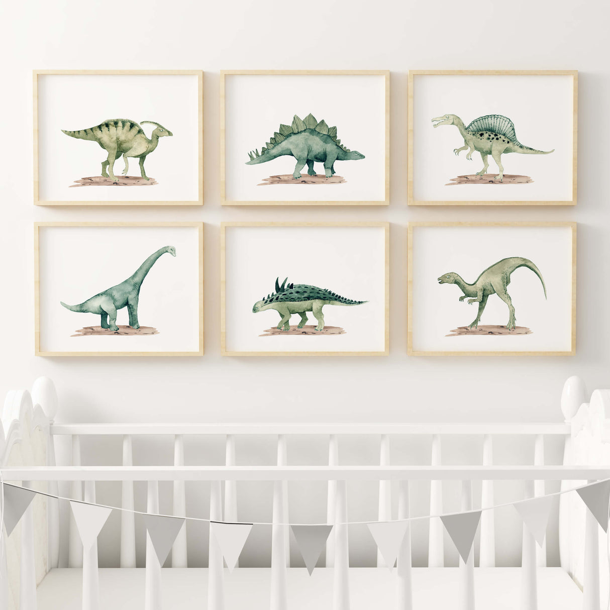 Set of 6 watercolor dino printable for boys , toddler and neutral nursery decor.