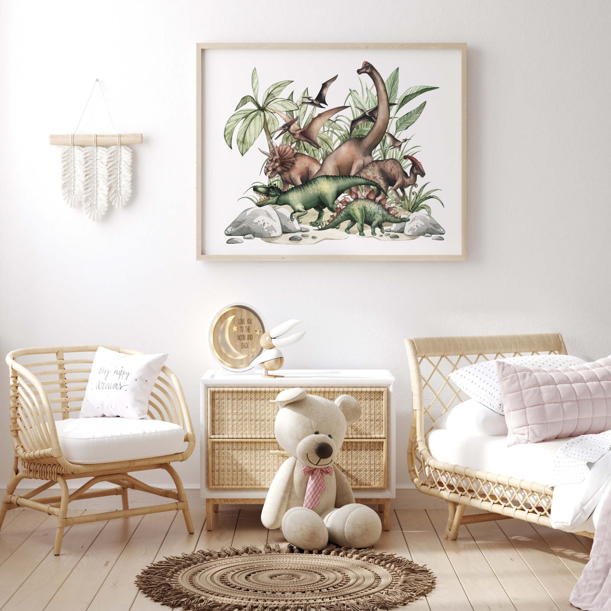 Many dinosaurs in one picture landscape