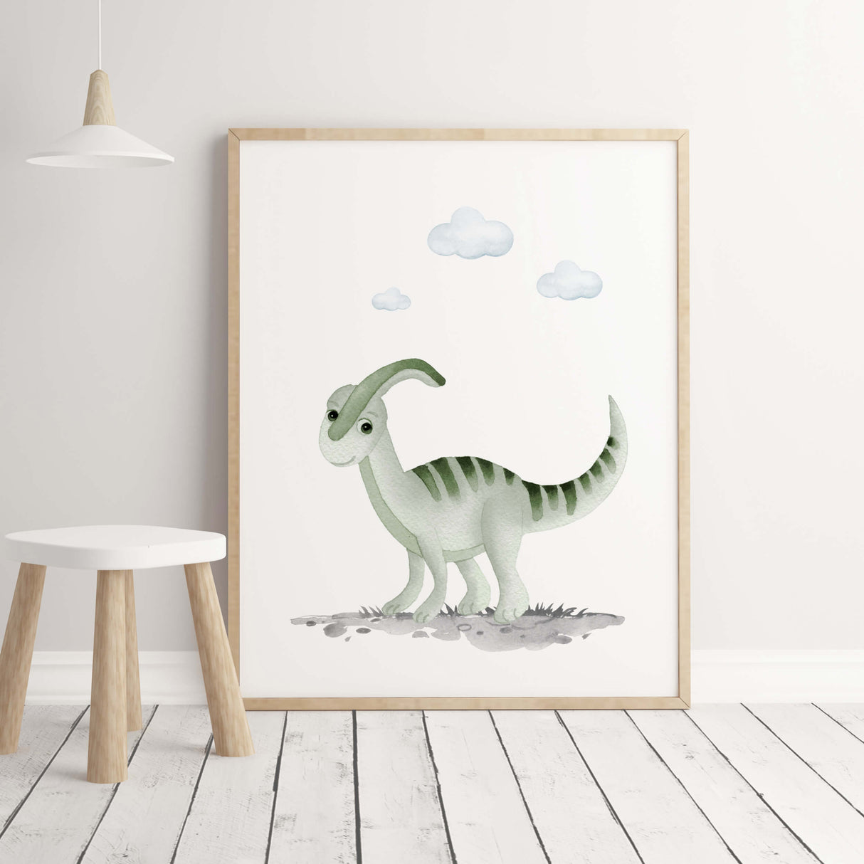 Green baby dinosaur print for boys room decor and toddler room decor.
