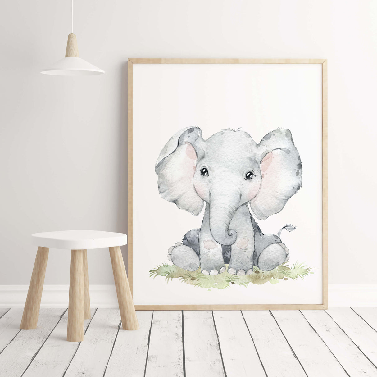 Watercolor safari animal with elephant print for gender neutral nursery decor and ideas, boho nursery decor.