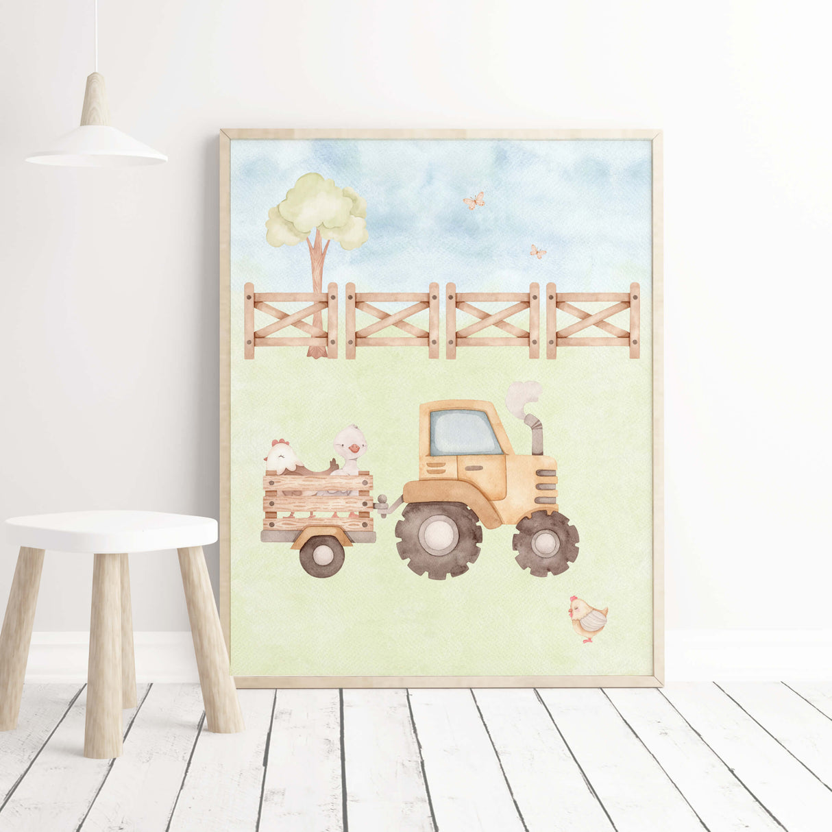 Watercolor farm tractor nursery decor