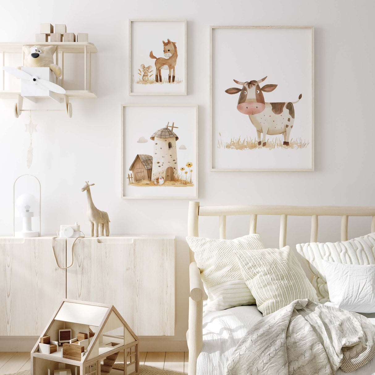 Set of 3 farmhouse style nursery print for nursery wall decor.