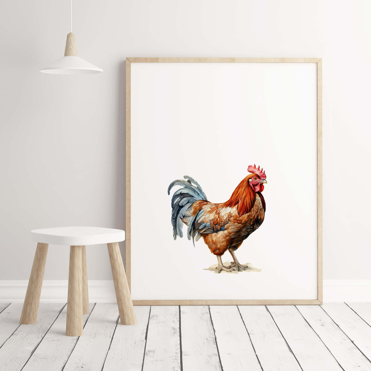 Farm realistic animal with rooster print for rustic home decor, farm home decor and gender neutral nursery decor.