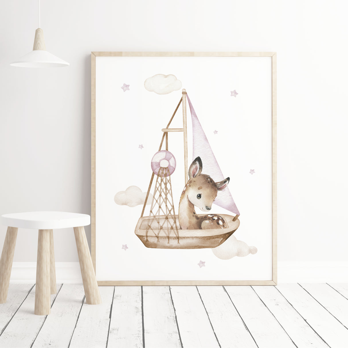 Watercolor doe with ship printable for girls nursery decor.
