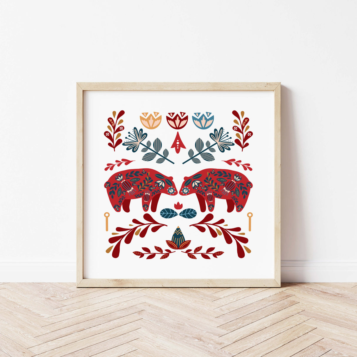 Folk nursery printable with bears for folk nursery decor.