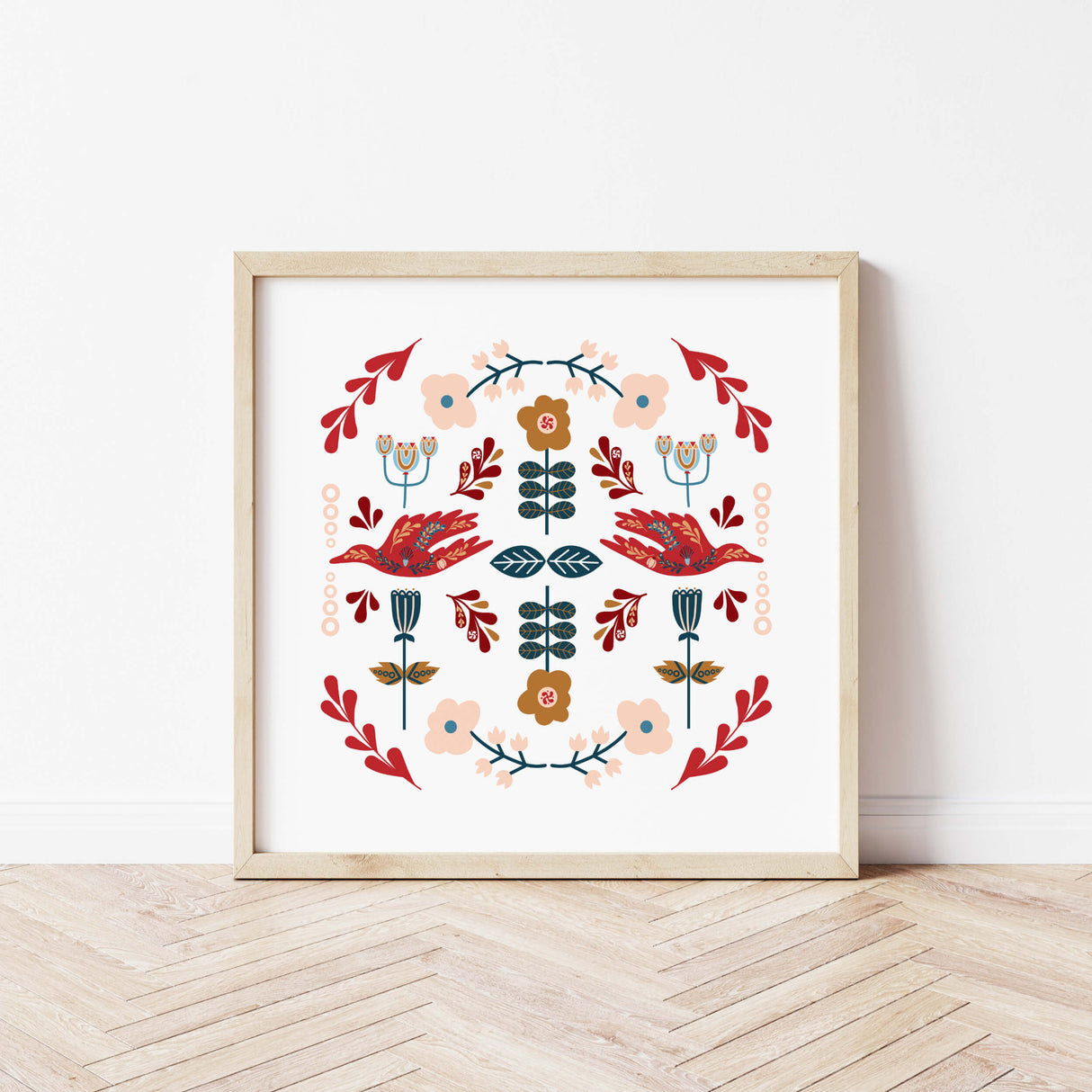 Folk nursery poster with goose for folk nursery decor.