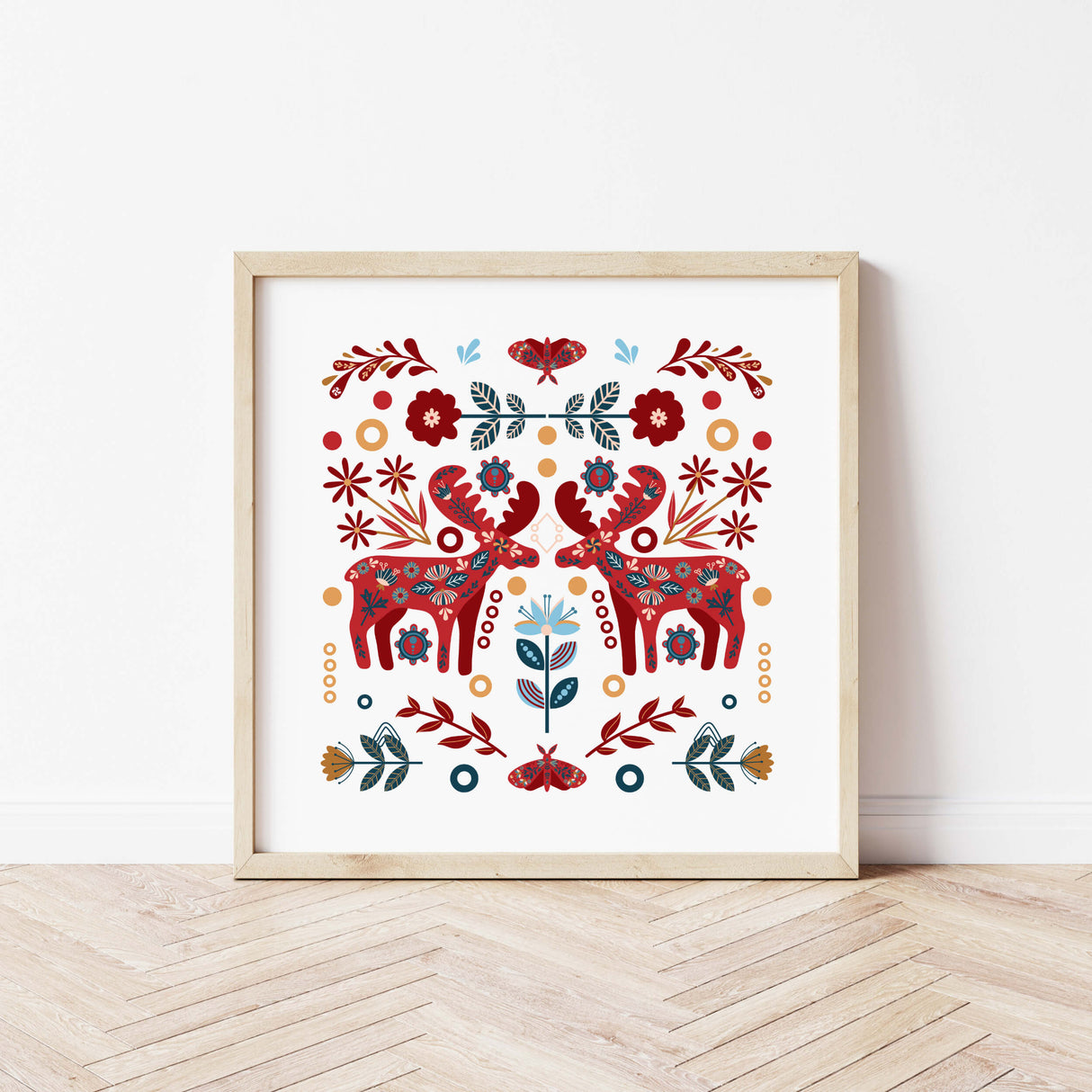 Folk nursery printable with deers for folk nursery decor.