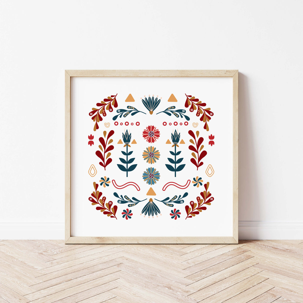 Folk nursery printable with flowers for folk nursery decor.