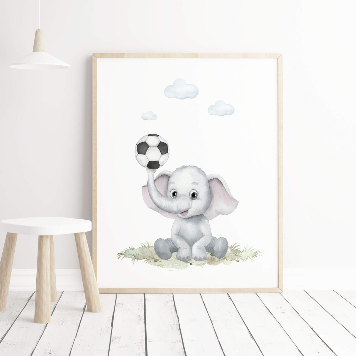 Watercolor safari soccer print for nursey room decor.