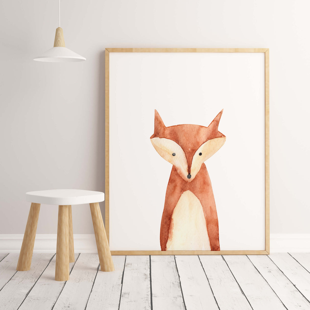 Watercolor fox poster for boho gender neutral nursery decor.