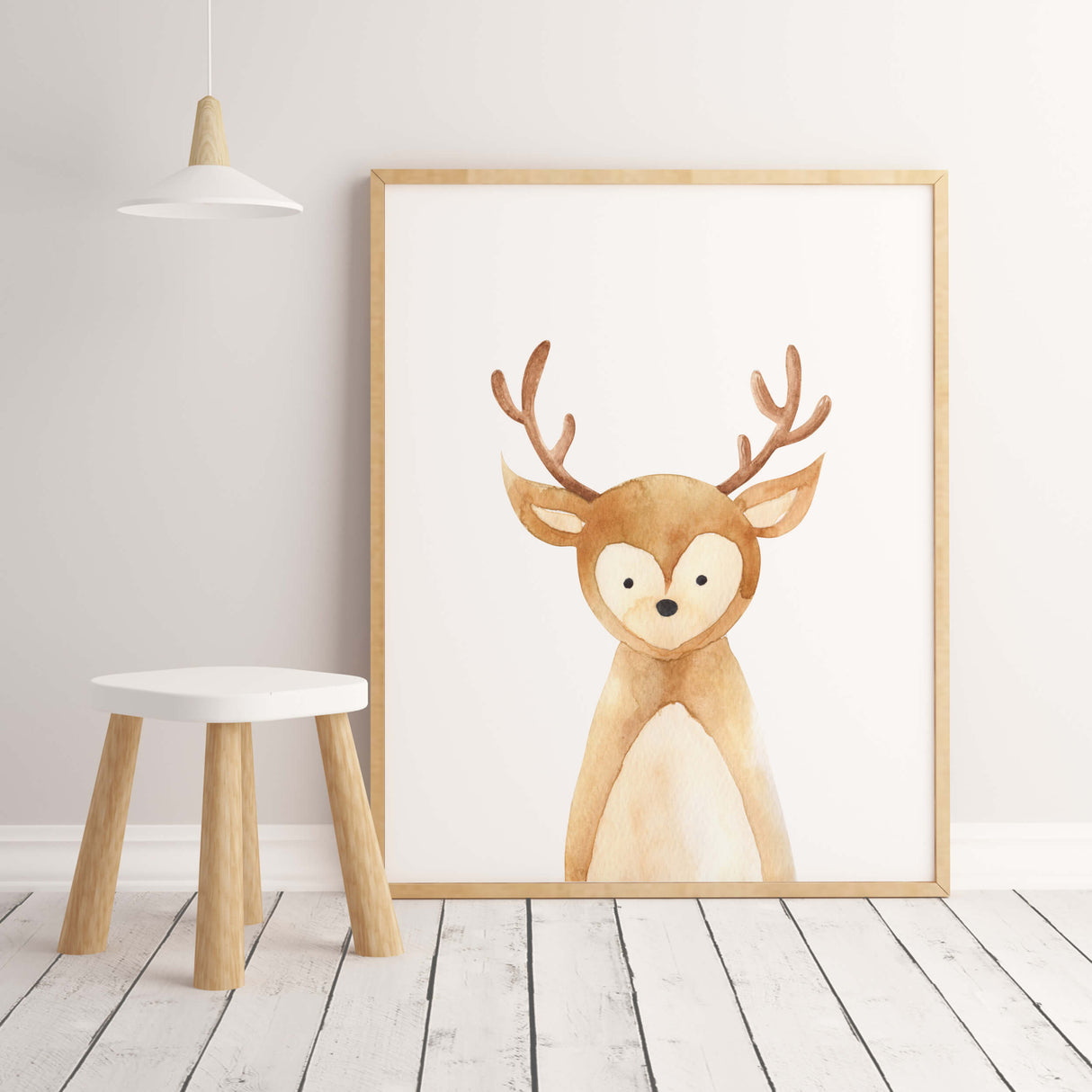 Watercolor deer poster for boho gender neutral nursery decor.