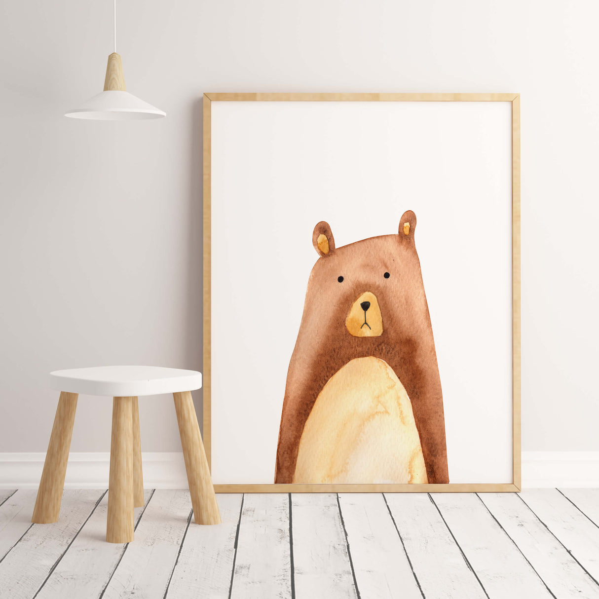 Watercolor bear print for boho gender neutral nursery decor,.