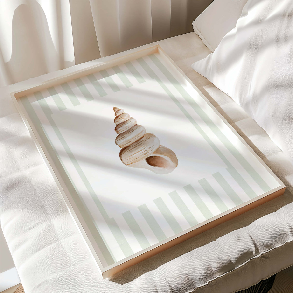 Watercolor seashell digital download wall art for beach home.
