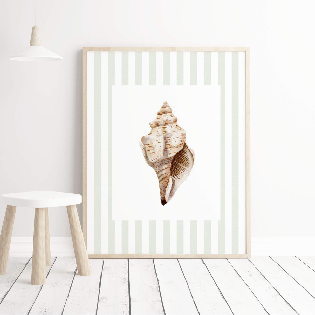 Minimalist coastal seashell wall print set for bathroom decor.