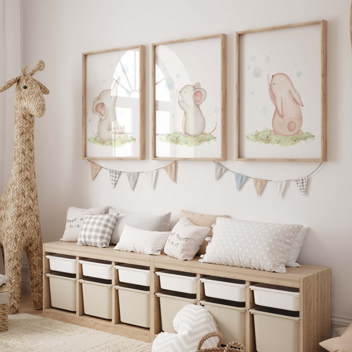 Animals with Bubble Blowers Nursery Prints - Set of 3