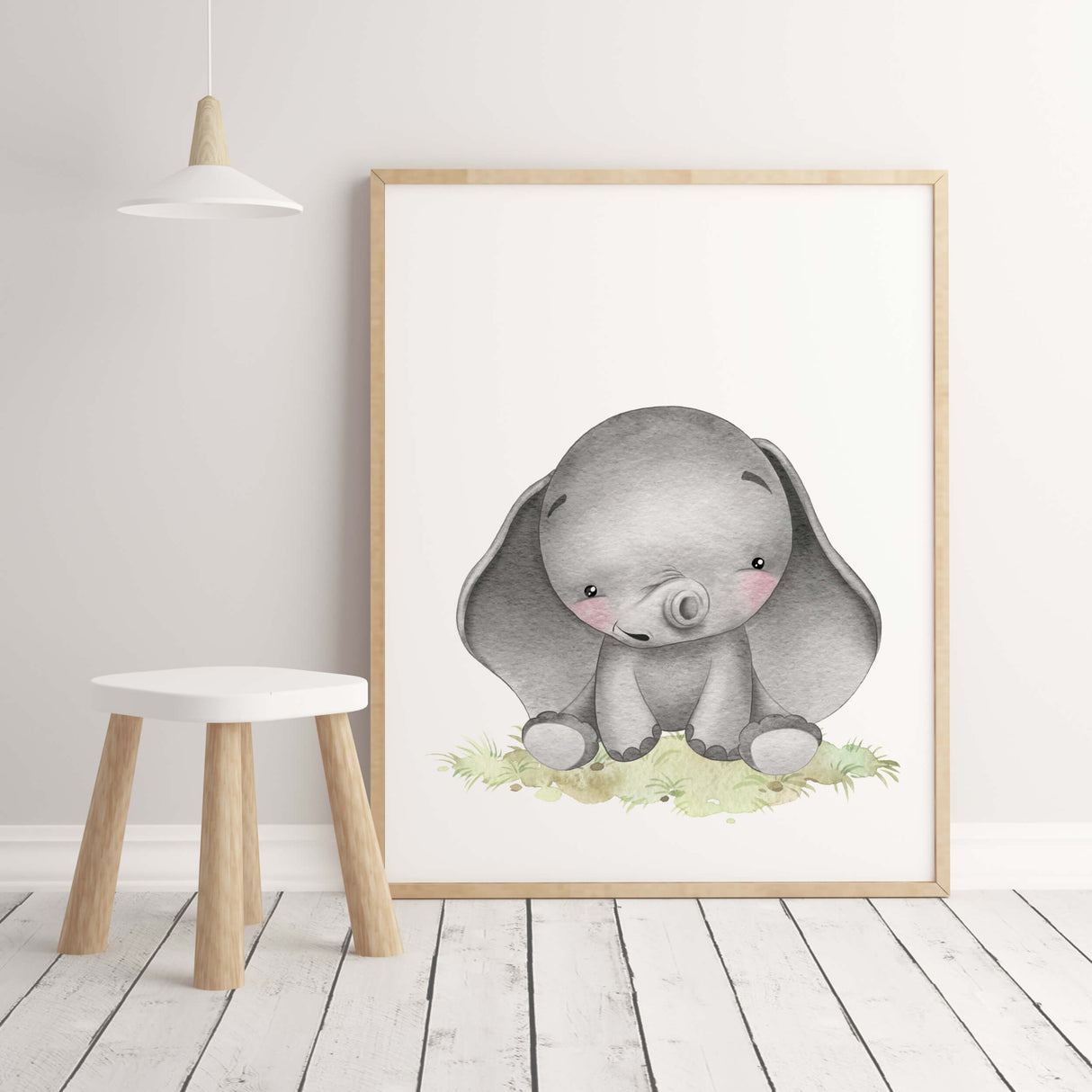 Watercolor safari baby animal with elephant print for gender neutral nursery ideas and decor.